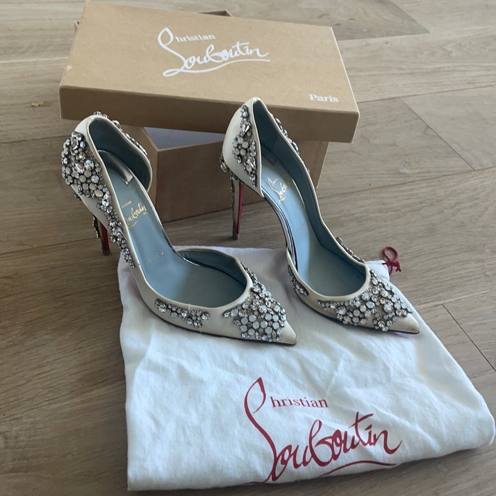 Selling my beautiful wedding shoes. Christian Louboutin with jewels.